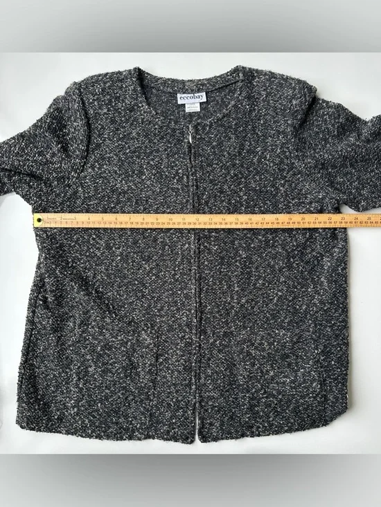 Vintage Eccobay Gray Marled Knit Zip Front Pocket Sweater Jacket Women’s Size XL - Picture 5 of 7